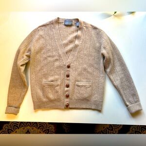 Vintage Lord & Taylor khaki lambswool cardigan, ladies L